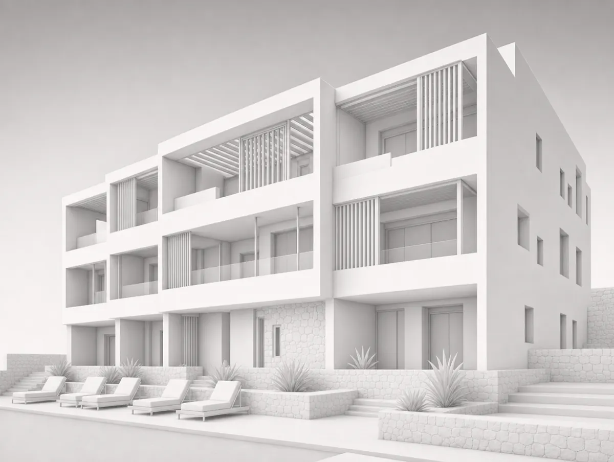 3D massing of the same building, intermediate step