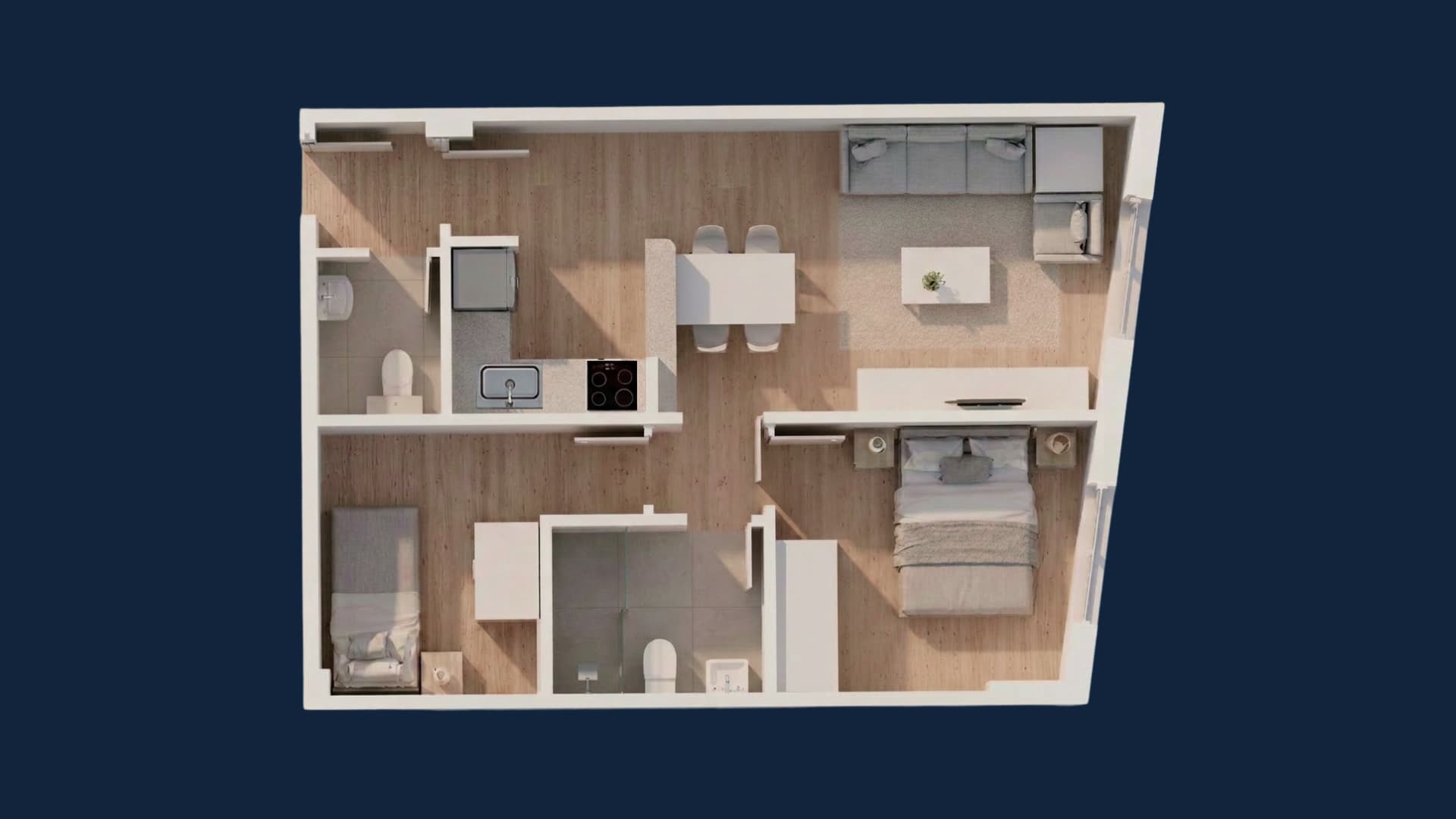 Plano comercial 2D a color con mobiliario y cotas