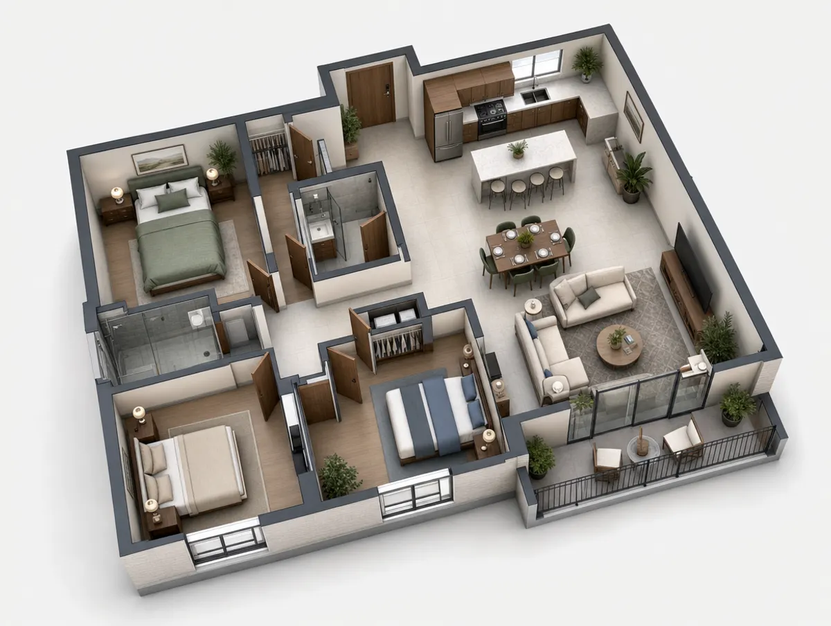 Isometric floor plan render by Rendium