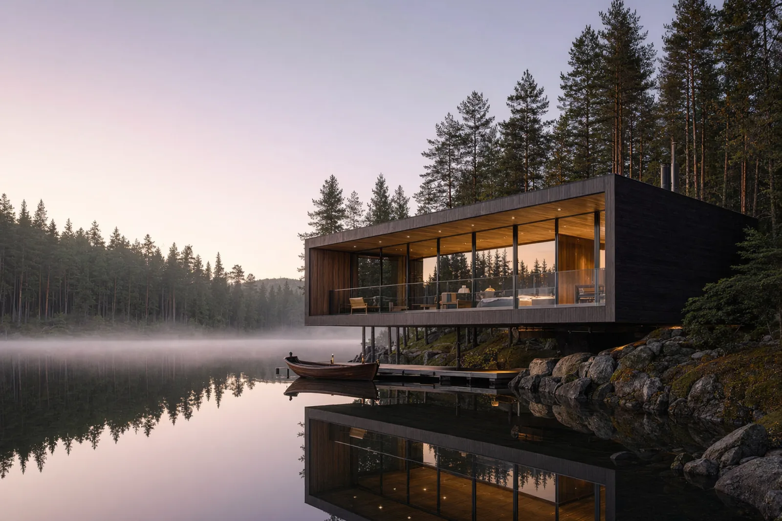 Casa sobre el agua, render fotorrealista de Rendium